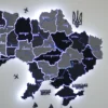 Настінна карта України із дерева на акрилі з мальованими річками та підсвіткою колір Grey