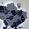 Настінна карта України із дерева на акрилі з мальованими річками та підсвіткою колір Grey