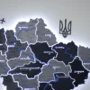Настінна карта України із дерева на акрилі з мальованими річками та підсвіткою колір Grey