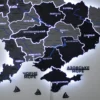 Настінна карта України із дерева на акрилі з мальованими річками та підсвіткою колір Grey