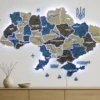 Настінна карта України на акрилі з річками та LED-підсвіткою між областями колір Nord