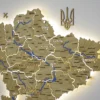 Настінна карта України на акрилі з річками та підсвіткою між областями  колір Oak
