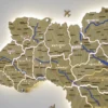 Настінна карта України на акрилі з річками та підсвіткою між областями  колір Oak
