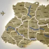 Настінна карта України на акрилі з річками та підсвіткою між областями  колір Oak