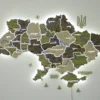 Карта України з LED-підсвіткою між областями та мальованими річками колір Olive