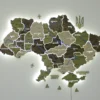 Карта України з LED-підсвіткою між областями та мальованими річками колір Olive