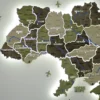 Карта України з LED-підсвіткою між областями та мальованими річками колір Olive