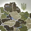 Карта України з LED-підсвіткою між областями та мальованими річками колір Olive