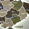 Карта України з LED-підсвіткою між областями та мальованими річками колір Olive