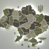 Карта України з LED-підсвіткою між областями та мальованими річками колір Olive