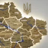 Карта України на акрилі з підсвіткою між областями та річками колір Sand