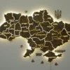 Деревʼяна карта України на стіну з річками та підсвіткою між областями колір Wood