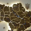 Деревʼяна карта України на стіну з річками та підсвіткою між областями колір Wood