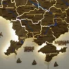 Деревʼяна карта України на стіну з річками та підсвіткою між областями колір Wood