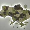 Деревʼяна 3D карта України з мальованими річками та підсвіткою по контуру колір Olive