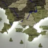 Деревʼяна 3D карта України з мальованими річками та підсвіткою по контуру колір Olive