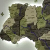 Деревʼяна 3D карта України з мальованими річками та підсвіткою по контуру колір Olive