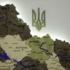 Деревʼяна 3D карта України з мальованими річками та підсвіткою по контуру колір Olive