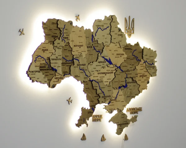 Карта України з мальованими річками та підсвіткою по контуру колір Sand