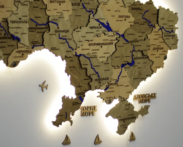 Карта України з мальованими річками та підсвіткою по контуру колір Sand