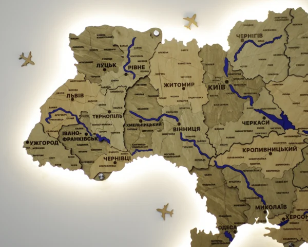 Карта України з мальованими річками та підсвіткою по контуру колір Sand