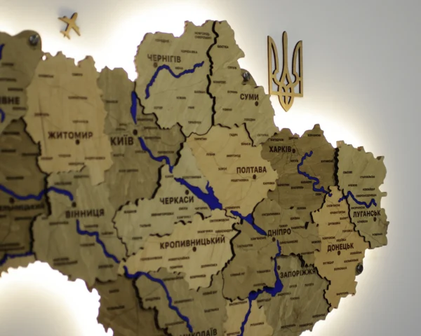Карта України з мальованими річками та підсвіткою по контуру колір Sand