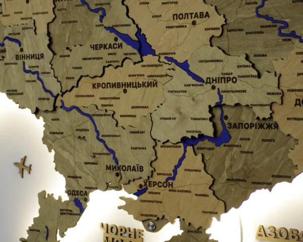Карта України з мальованими річками та підсвіткою по контуру колір Sand