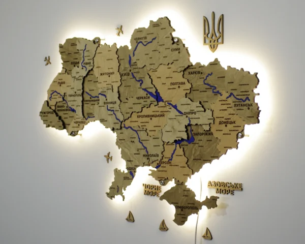 Карта України з мальованими річками та підсвіткою по контуру колір Sand