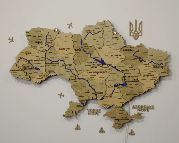 Карта України з мальованими річками та підсвіткою по контуру колір Sand