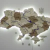 Карта України із дерева з мальованими річками та підсвіткою по контуру колір Soft