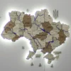 Карта України із дерева з мальованими річками та підсвіткою по контуру колір Soft