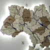 Карта України із дерева з мальованими річками та підсвіткою по контуру колір Soft