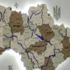 Карта України із дерева з мальованими річками та підсвіткою по контуру колір Soft