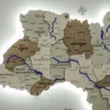 Карта України із дерева з мальованими річками та підсвіткою по контуру колір Soft