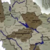 Карта України із дерева з мальованими річками та підсвіткою по контуру колір Soft