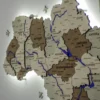Карта України із дерева з мальованими річками та підсвіткою по контуру колір Soft