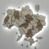 Карта України із дерева з мальованими річками та підсвіткою по контуру колір Soft