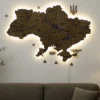 Карта України із дерева 3D з фарбованими річками та підсвіткою по контуру колір Wood