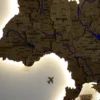 Карта України із дерева 3D з фарбованими річками та підсвіткою по контуру колір Wood