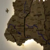 Карта України із дерева 3D з фарбованими річками та підсвіткою по контуру колір Wood