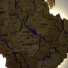 Карта України із дерева 3D з фарбованими річками та підсвіткою по контуру колір Wood