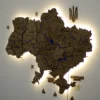 Карта України із дерева 3D з фарбованими річками та підсвіткою по контуру колір Wood