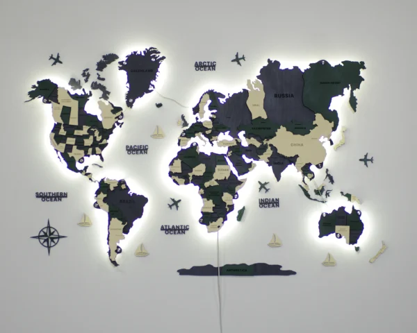 Деревʼяна карта світу з LED-підсвіткою колір Alpine