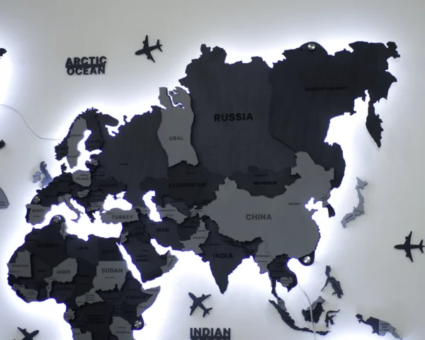 Настінна багатошарова мапа світу з LED-підсвіткою колір Grey