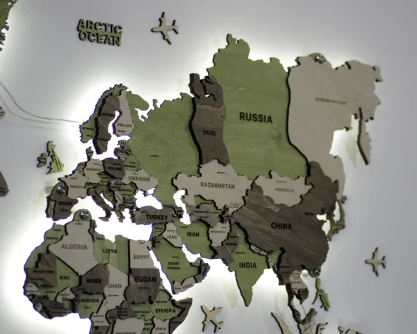 Мапа світу на стіну з підсвіткою колір Olive