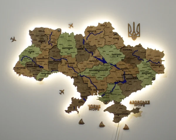 Карта України з мальованими річками та підсвіткою по контуру колір Forest