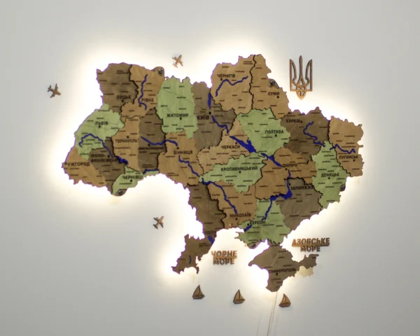 Карта України з мальованими річками та підсвіткою по контуру колір Forest