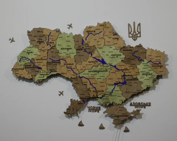 Карта України з мальованими річками та підсвіткою по контуру колір Forest